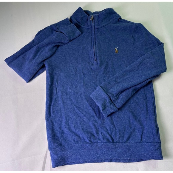 Polo Ralph Lauren Kids Blue Cotton 1/4 Zip Pullover Sweatshirt Size 7 Flesh Pony - Picture 2 of 8